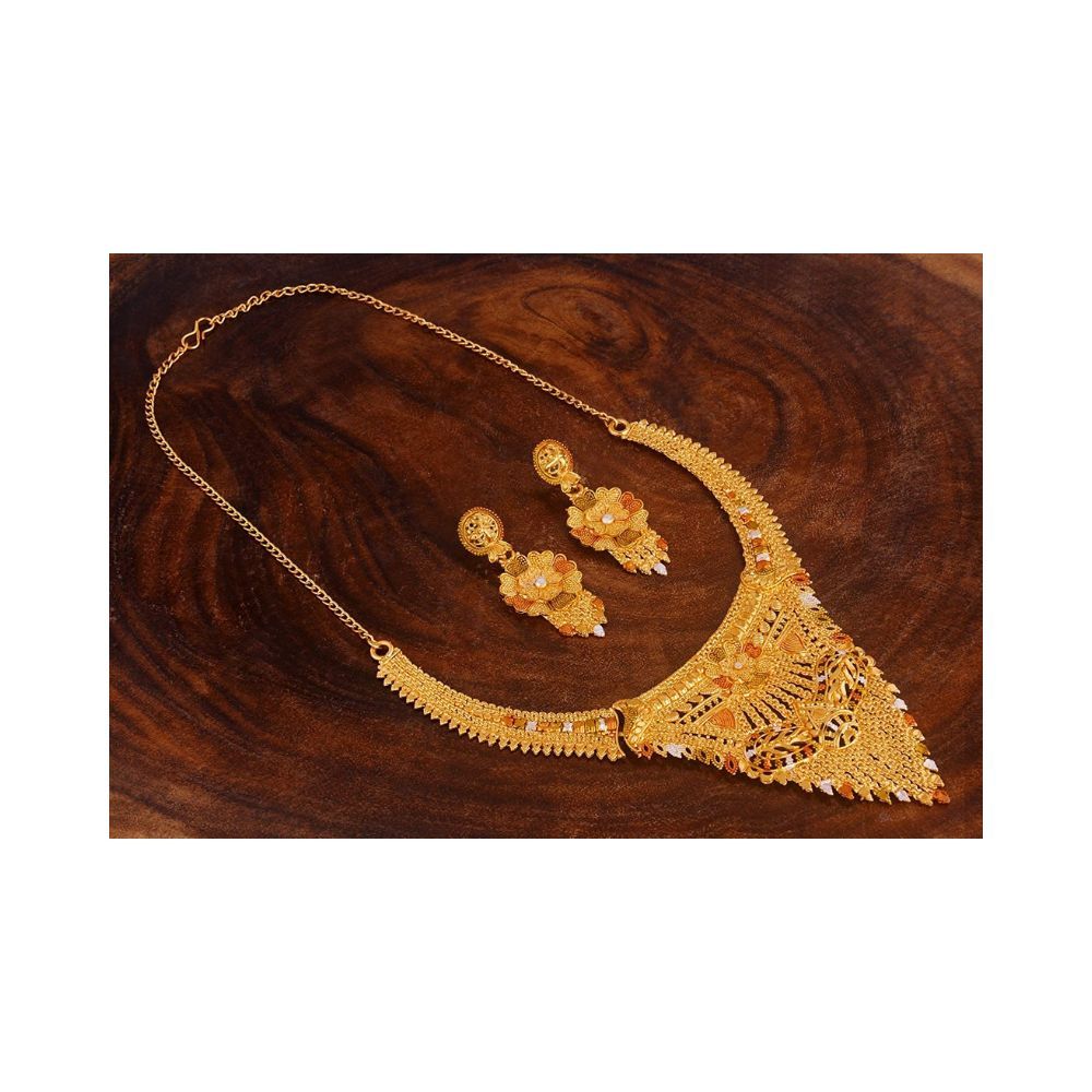 Apara Semi bridal Wedding Gold Plated One Gram Meenkari Traditional Stylish Necklace Earring Jewellery Set for Women