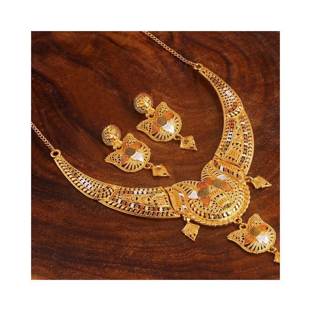 APARA Stylish Necklace Mint Meena Semi Bridal Wedding Gold Plated one Gram Jewellery Set for Women