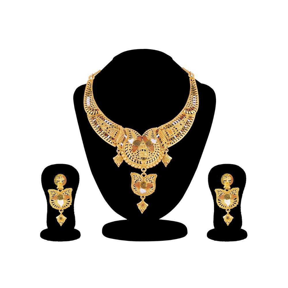 APARA Stylish Necklace Mint Meena Semi Bridal Wedding Gold Plated one Gram Jewellery Set for Women