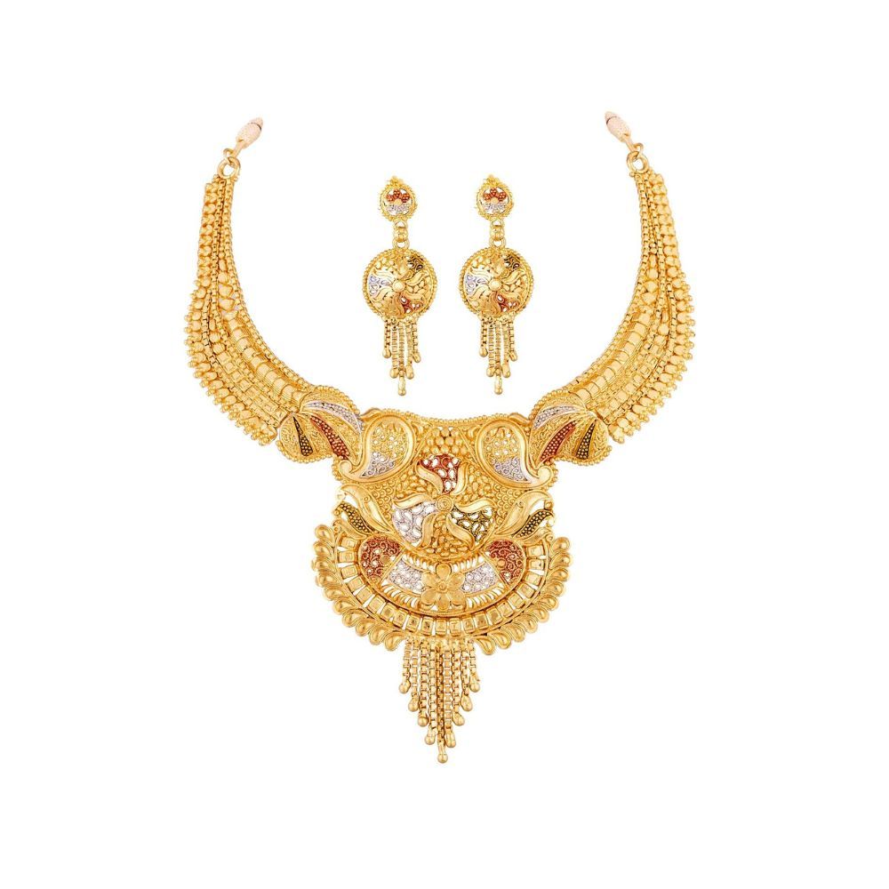 Apara Stylish Necklace Mint Meena Semi Bridal Wedding Gold Plated one Gram Jewellery Set for Women (RNZ60D884R), Free