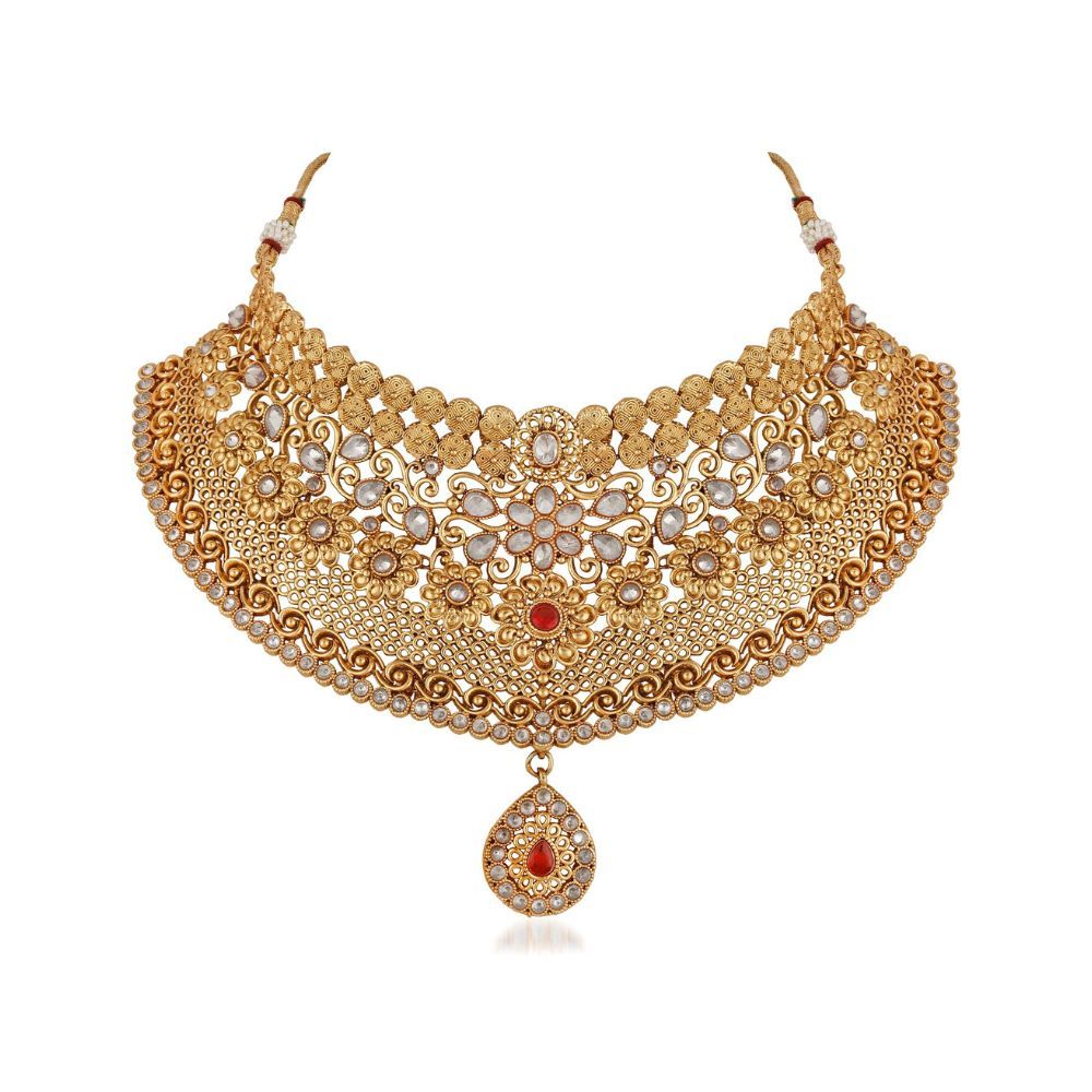 APARA Traditional Bridal Gold Plated Wedding Choker Neclace Jewellery Set for Women