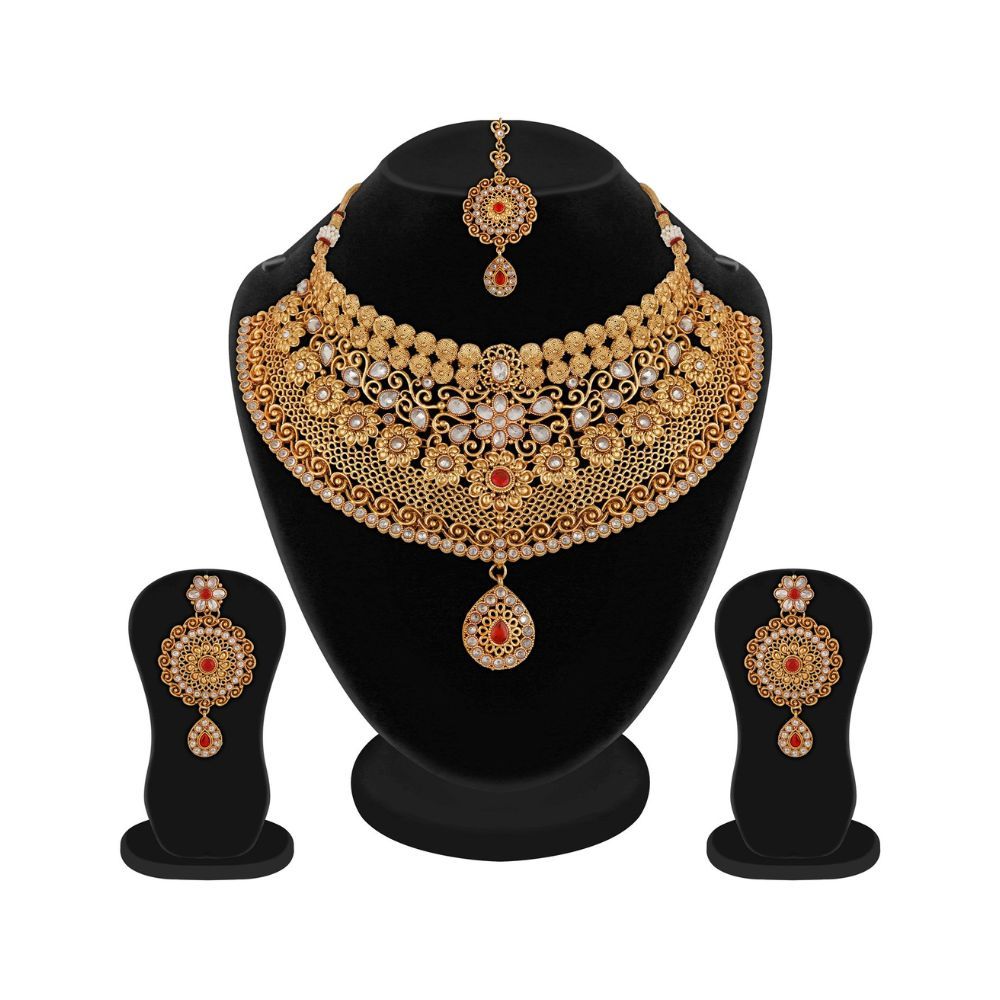 APARA Traditional Bridal Gold Plated Wedding Choker Neclace Jewellery Set for Women