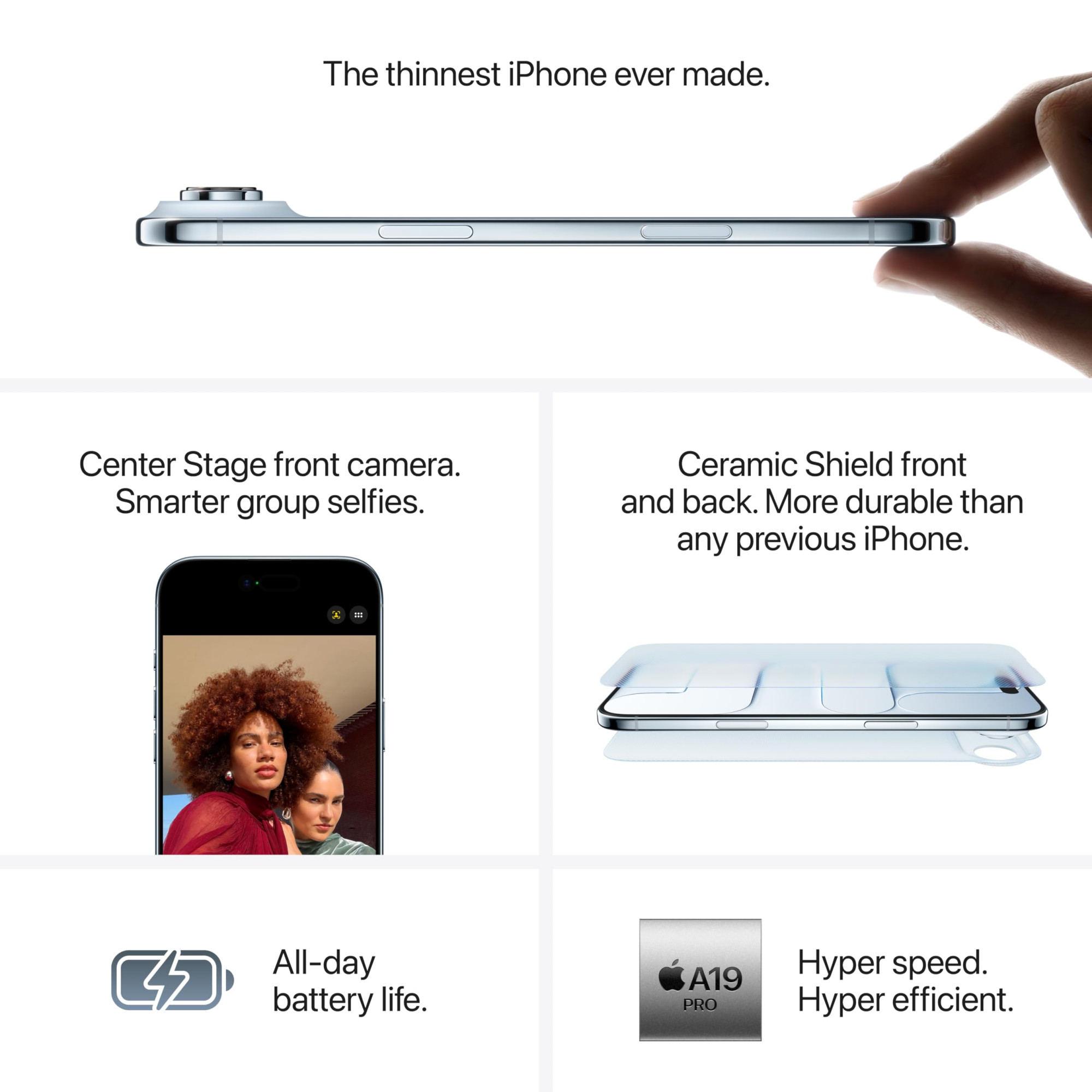 Apple iPhone Air 256 GB Thinnest iPhone Ever 1663 cm 65 Display with Promotion up to 120Hz Powerful A19 Pro Chip Center Stage Front Camera All-Day Battery Life Light Gold