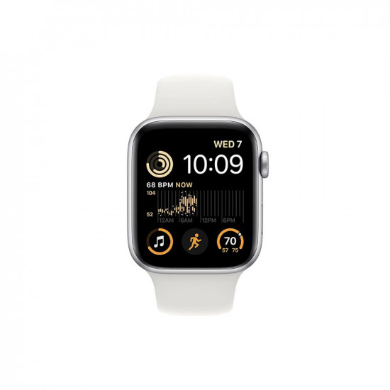 Apple Watch SE (2nd Gen) [GPS 44 mm] Smart Watch w/Silver Aluminium Case & White Sport Band