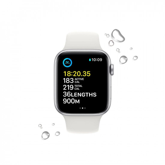 Apple Watch SE (2nd Gen) [GPS 44 mm] Smart Watch w/Silver Aluminium Case & White Sport Band