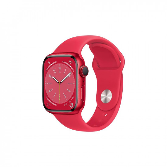 Apple Watch Series 8 [GPS 41 mm] Smart Watch w/ (Product) RED Aluminium Case with (Product) RED Sport Band. Fitness Tracker, Blood Oxygen & ECG Apps, Always-On Retina Display, Water Resistant