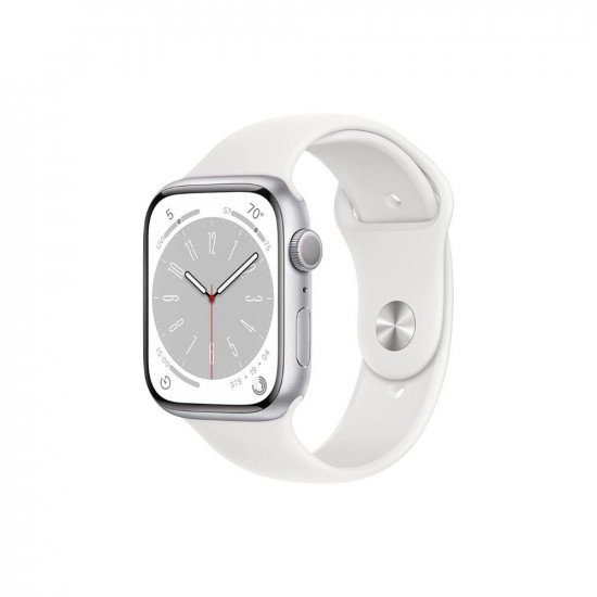 Apple Watch Series 8 [GPS 45 mm] Smart Watch w/Silver Aluminium Case with White Sport Band
