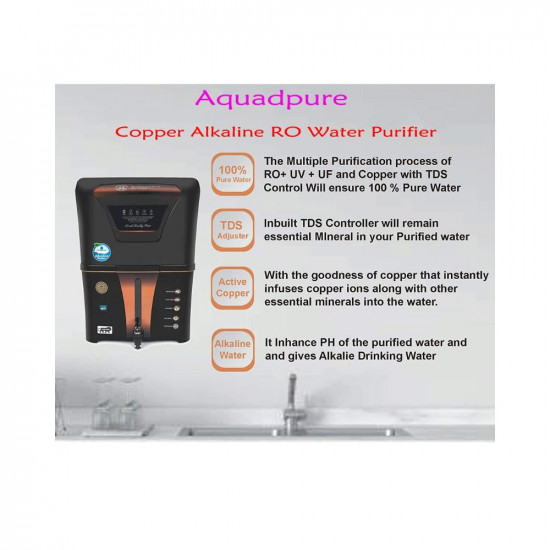 AQUA D PURE Copper Alkaline RO Water Purifier 12L RO UV UF Copper Bio Alkaline TDS Control UVPurified Water with Goodness of Copper and Alkaline Copper RO Water Purifier