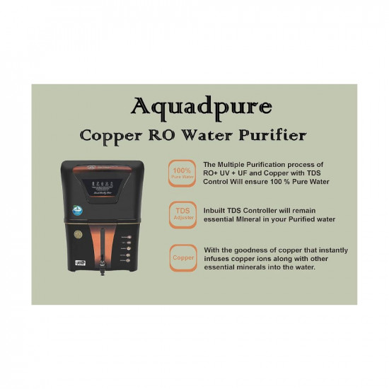 AQUA D PURE Copper RO WatePurifier with UV, UF and TDS Controller | 12Liter | Fully Automatic Function and Best For Home and Office