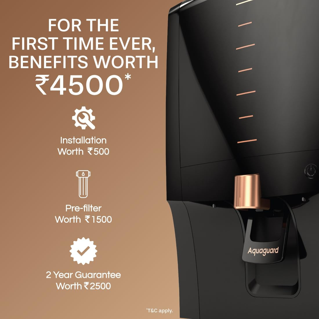 Aquaguard Aura 2X Life Needs No Service for 2 Years  Unconditional Warranty for 2 Years Filters included  8-Stage Purification  ROUVActive CopperTaste Adjuster Suitable for all Water Sources