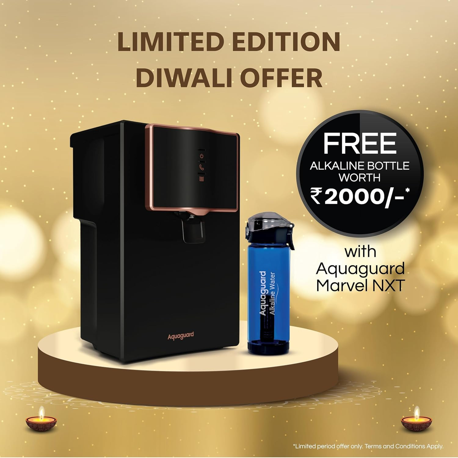 Aquaguard Marvel NXT 10-Stage RO Water Purifier  1 Complimentary Alkaline Water Bottle  Up to 60 Water Savings  ROUVUFActive Copper Tech  Taste Adjuster  Suitable for all Water Sources
