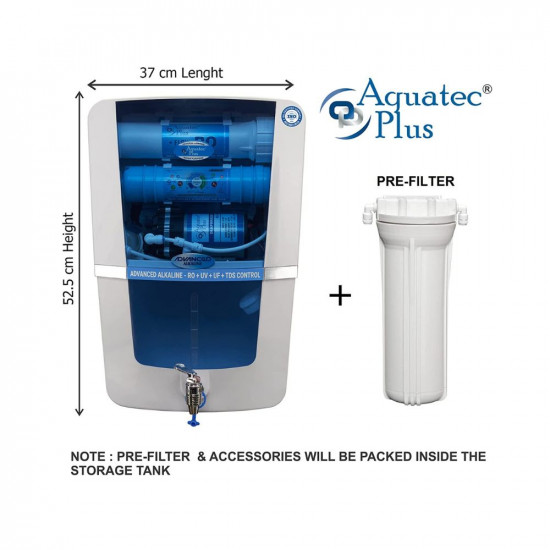 Aquatec Plus - Advanced Alkaline 12 L RO + UV + UF + TDS Water Purifier for home (White, Blue)
