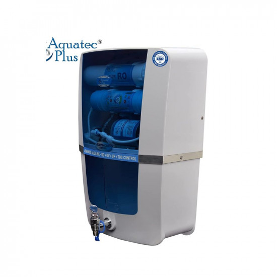 Aquatec Plus - Advanced Alkaline 12 L RO + UV + UF + TDS Water Purifier for home (White, Blue)