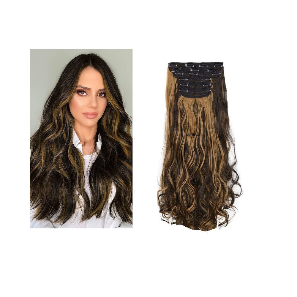 Artifice 6pcs 16Clip Set Multi Curly Silky Gold Highlighted 24 inch Hair Extension