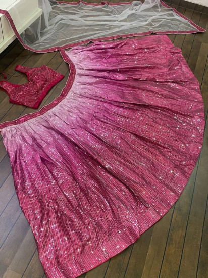 Astonishing Pink Shaded Sequins Silk Party Wear Lehenga Choli
Semi Stitched