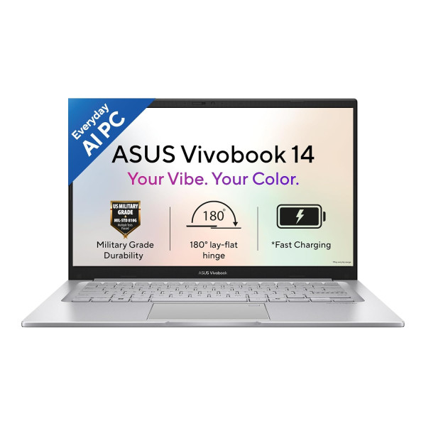 Image of ASUS Vivobook 14 (2026),Intel Core 3 304,Intel iGPU,Fingerprint Reader,8GB DDR5,256GB SSD,FHD,14"(35.5 cm),Windows 11,M365 Basic(1Y),Office 2024,Cool Silver,1.4 Kg,X1404MA-EB320WS,AI Laptop