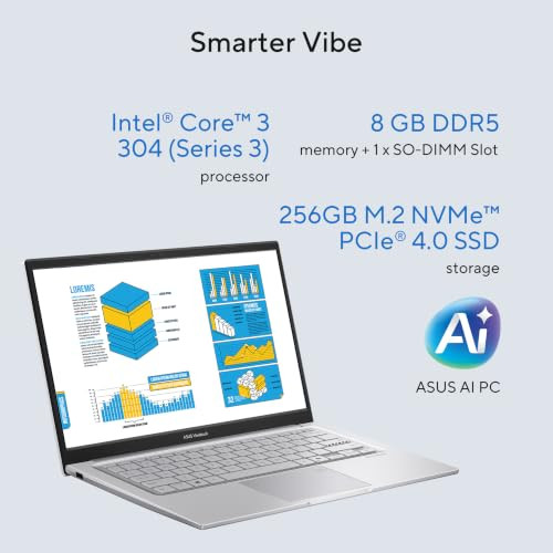 ASUS Vivobook 14 2026Intel Core 3 304Intel iGPUFingerprint Reader8GB DDR5256GB SSDFHD14355 cmWindows 11M365 Basic1YOffice 2024Cool Silver14 KgX1404MA-EB320WSAI Laptop - Image 2