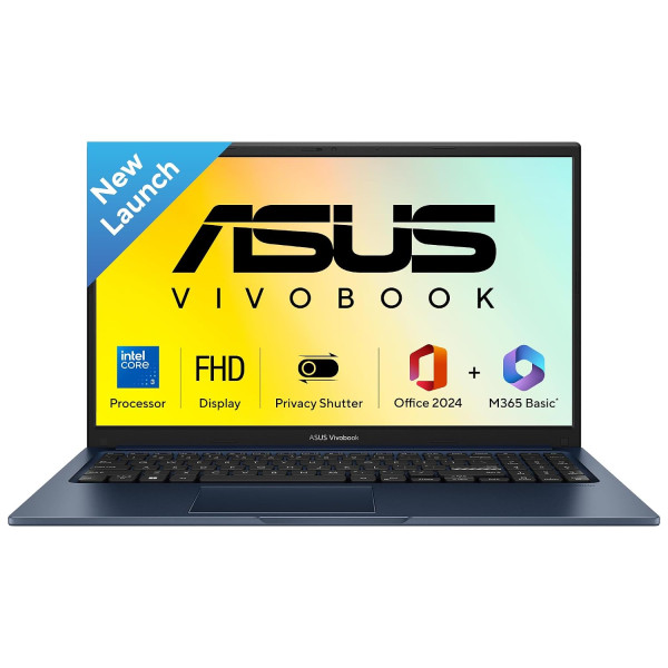 Image of ASUS Vivobook 15 (2026),Intel Core 3 100U Processor,Intel iGPU,8GB RAM,512GB SSD,FHD,15.6"(39.6 cm),Windows 11 Home,M365 Basic(1Y),Office 2024,Quiet Blue,1.7 Kg,X1504VAP-IN006WS,Thin &amp; Light Laptop