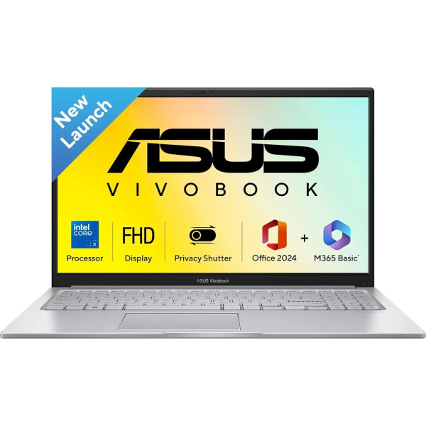Image of ASUS Vivobook 15 (2026),Intel Core 3 100U,Intel iGPU, 16GB RAM, 512GB SSD, FHD, 15.6"(39.6 cm),Windows 11 Home,M365 Basic(1 Year)* Office 2024,Cool Silver, 1.7 Kg,X1504VAP-BQ1341WS,Thin &amp; Light Laptop