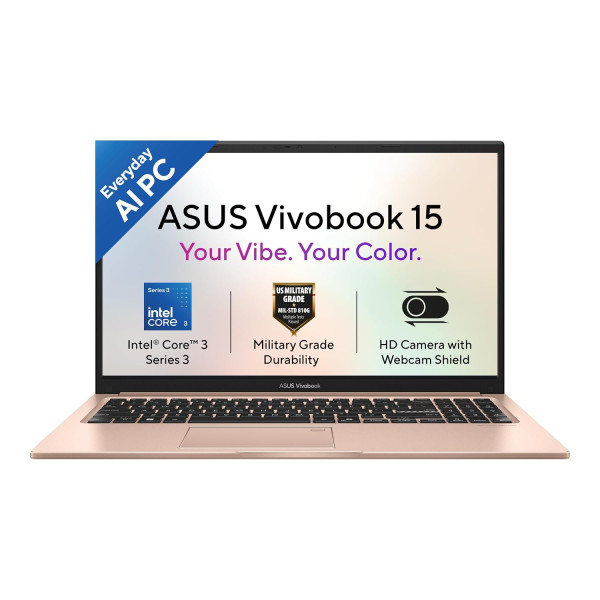 Image of ASUS Vivobook 15 (2026),Intel Core 3 304 (Series 3-Latest Gen),Fingerprint Sensor,8GB RAM,512GB SSD,FHD,15.6"(39.6 cm),Win 11,M365 Basic(1Y),Office 2024,Terra Cotta,1.7 Kg,X1504MA-BQ424WS,AI Laptop