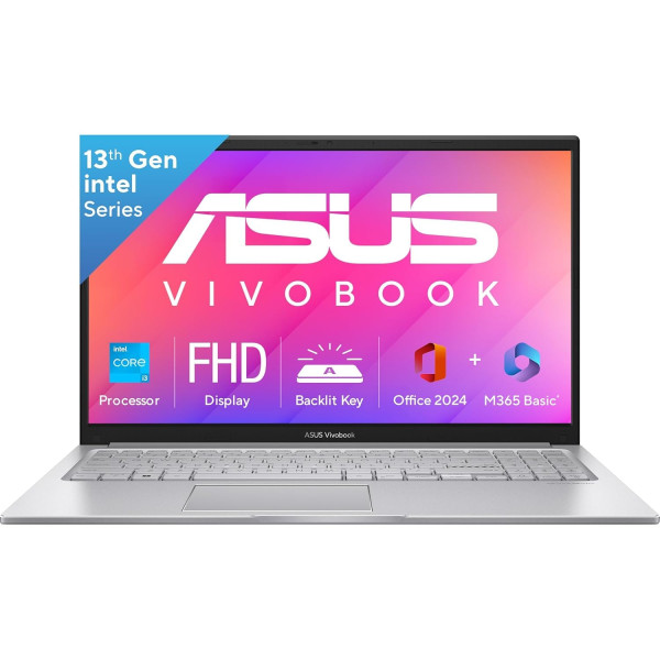 Image of ASUS Vivobook 15 (2026),Intel Core i3-1315U, Intel iGPU, 16GB RAM, 512GB SSD, FHD, 15.6"(39.6 cm),Windows 11 Home,M365 Basic(1 Year)* Office 2024,Cool Silver,1.7 Kg,X1504VA-D5341WS,Thin &amp; Light Laptop