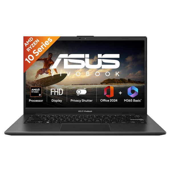 Image of ASUS Vivobook Go 14 (2026),AMD Ryzen 3 30 Processor,AMD Radeon iGPU,8GB RAM,512GB SSD,FHD,14" (35.5 cm),Windows 11,M365 Basic(1Y)* Office 2024,Mixed Black,1.38 Kg,E1404FA-EB1414WS,Thin &amp; Light Laptop