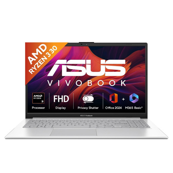 Image of ASUS Vivobook Go 15 (2026),AMD Ryzen 3 30 Processor,AMD Radeon iGPU,8GB RAM,512GB SSD,FHD,15.6"(39.6 cm),Windows 11,M365 Basic(1Y),Office 2024,Cool Silver,1.63 Kg,E1504FA-BQ5709WS,Thin &amp; Light Laptop