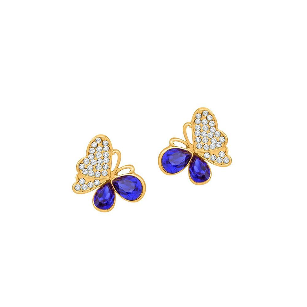 Atasi International Blue Butterfly Crystals Gold Plated Party Necklace Set with Earrings For Women (GB5486)