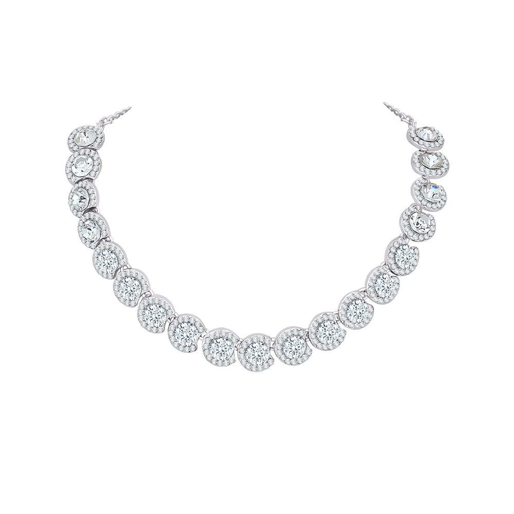 Atasi International Divasa Diamond Silver Plated Alloy Choker Necklace Set with Earrings For Women