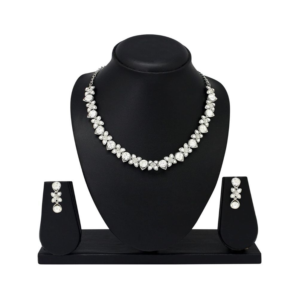 Atasi International Excellent Flower Design Silver Plated Alloy Princess Style Necklace Set for Women