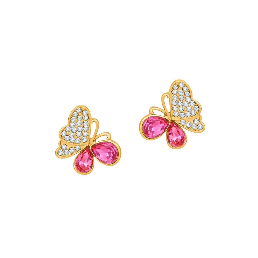 Atasi International Pink Butterfly Crystals Gold Plated Necklace Set