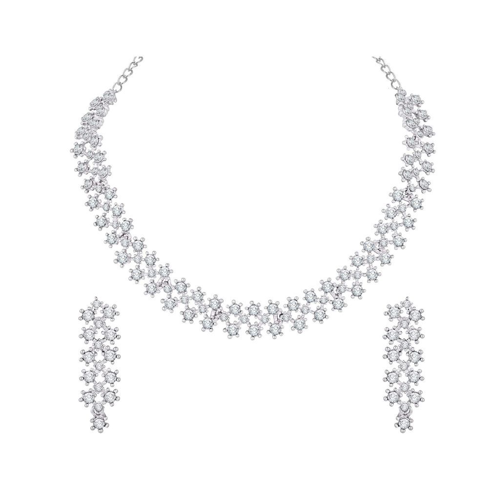 Atasi International Rose Gold Crystal AD Diamond Necklace Jewellery Set
