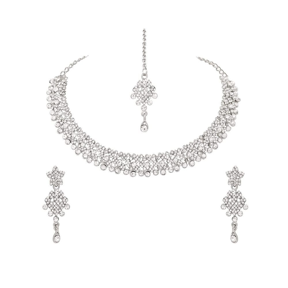 Atasi International Splendid Silver Plated Alloy Choker Necklace Set for Women