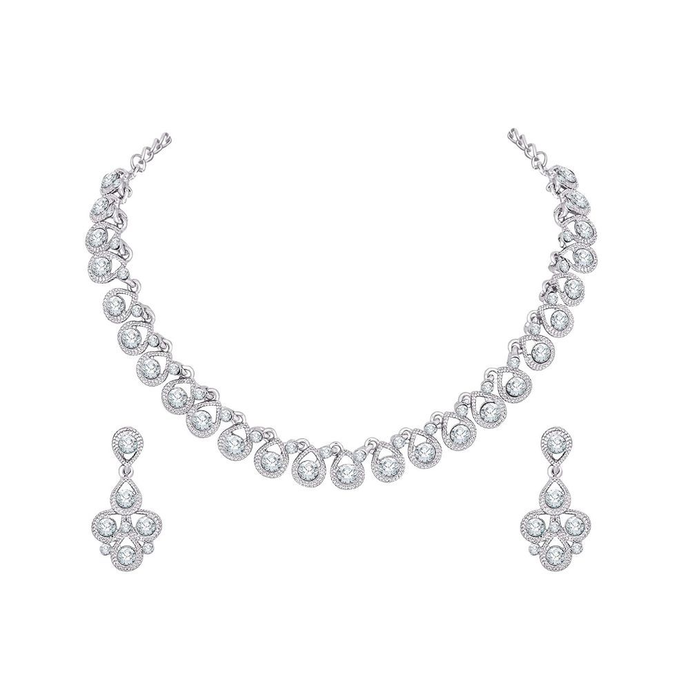 Atasi International Women's Silver Plated American Diamond Necklace Jewellery Set with Earrings (R5461)