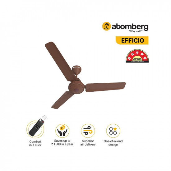Atomberg Efficio 1200mm BLDC Motor 5 Star Rated Classic Ceiling Fans with Remote Control | High Air Delivery Fan with LED Indicators | Upto 65% Energy Saving | 2+1 Year Warranty (Matt Brown)