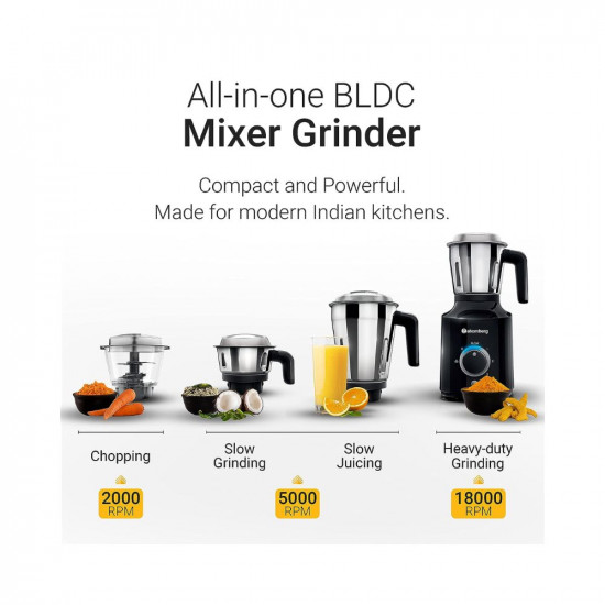 Atomberg MG 1 All-in-One Mixer Grinder for Kitchen with 4 Jars | Chopper Jar Inclusive | 4 Speed Control Powerful BLDC Motor with LED Indicators (Black)