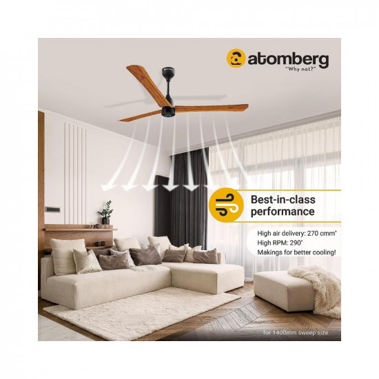 Atomberg Renesa+ 1400mm BLDC Motor 5 Star Rated Ceiling Fans for Home with Remote Control | Upto 65% Energy Saving High Speed Fan with LED Lights | 2+1 Year Warranty (Oak Wood)