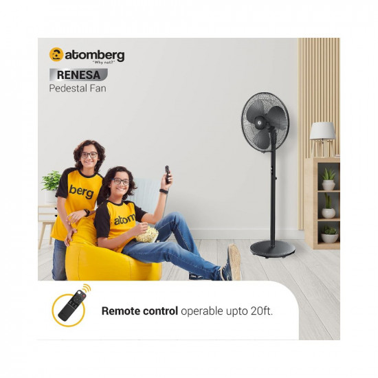 atomberg Renesa 400mm Pedestal Swing Fan | Silent BLDC Fan with LED Display and 6 Speed