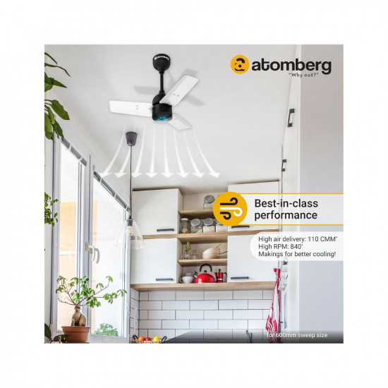 atomberg Renesa 600mm BLDC Motor 5 Star Rated Sleek Ceiling Fans with Remote Control | Upto 65% Energy Saving, High Air Delivery and LED Indicators | 2+1 Year Warranty (White and Black)