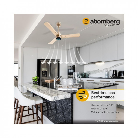atomberg Renesa+ 900mm BLDC Motor 5 Star Rated Sleek Ceiling Fans with Remote Control | High Air Delivery Fan and LED Indicators | Upto 65% Energy Saving | 2+1 Year Warranty (Metallic Gold)