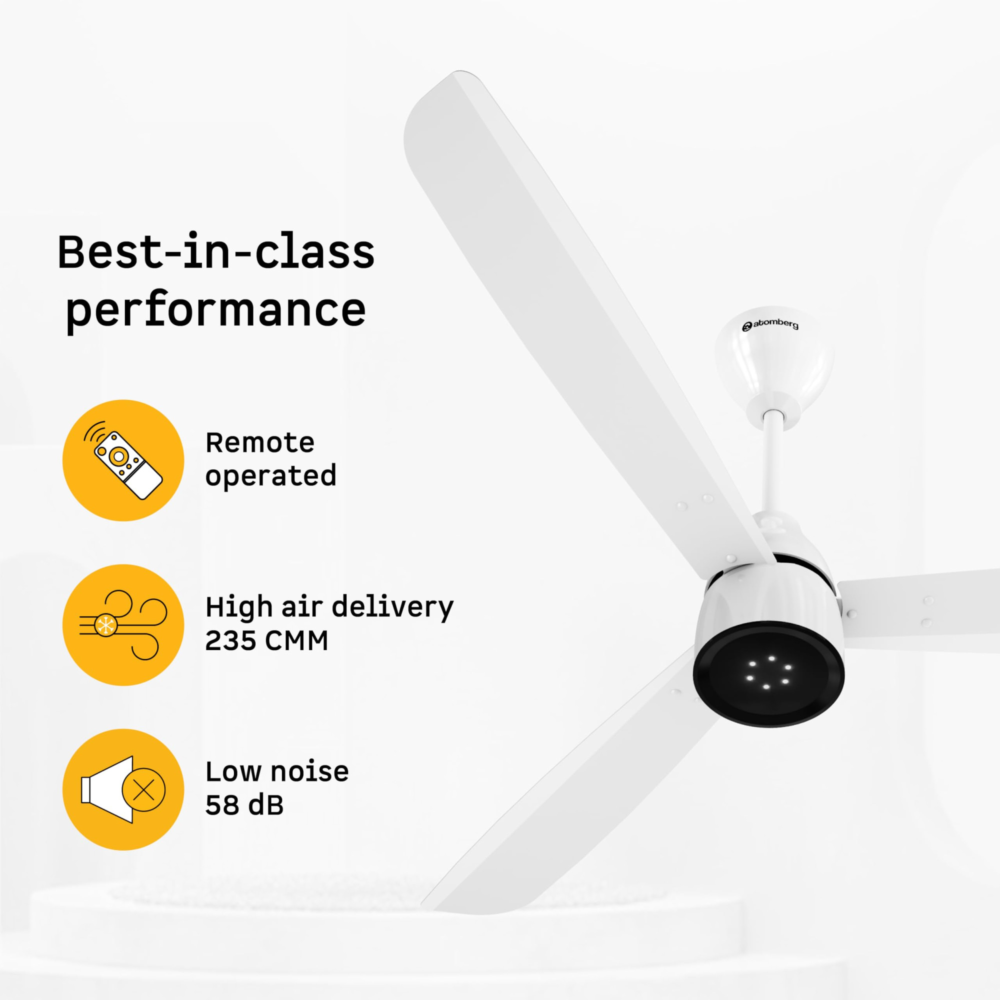 atomberg Renesa Enzel 1200mm BLDC Ceiling Fan with Remote  5 star  Advance Air Technology  LED Speed Indicator  Low Noise  Sleek Design  Power Saving  3 Year Warranty  Gloss White