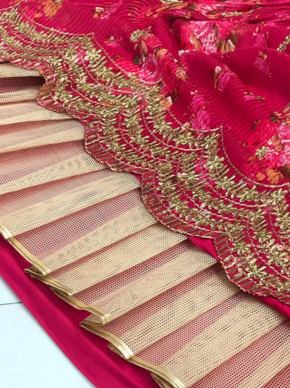 Attractive Pink Printed Georgette Silk Party Wear Lehenga Choli