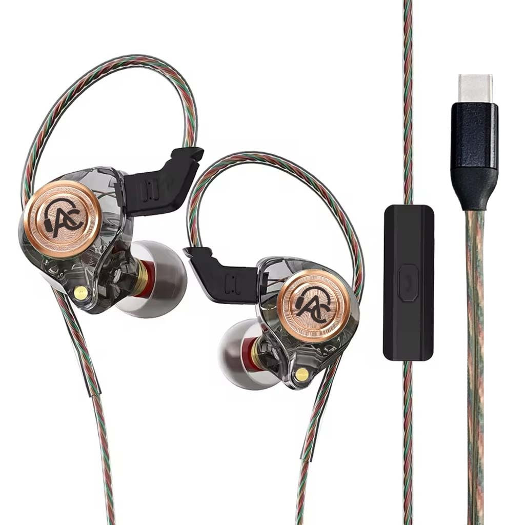 AUDIOCULAR BR Pro IEM Wired Earphones in Ear Monitor with Type-C Plug 10mm Titanium Driver HD Mic Oxygen-Free Copper Cable Noise-Isolating Eartips  for Android Laptops Tablets