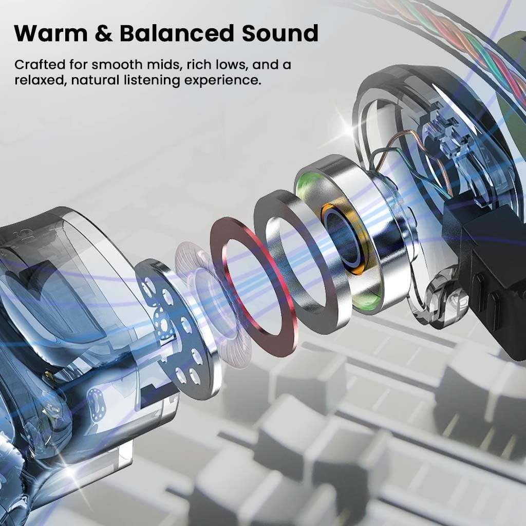 AUDIOCULAR BR Pro IEM Wired Earphones in Ear Monitor with Type-C Plug 10mm Titanium Driver HD Mic Oxygen-Free Copper Cable Noise-Isolating Eartips  for Android Laptops Tablets