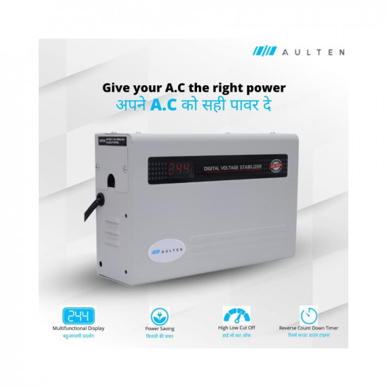 AULTEN Digital Voltage Stabilizer for All Inverter and Non Inverter AC Upto 1.5 Ton AC 4 KVA 3200W 90V-300V AD005 (White)