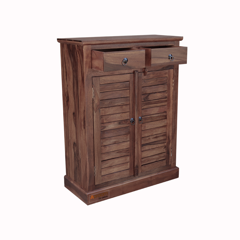 Aaram By Zebrs Sheesham Wooden Shoe  Rack Cabine 2 Drawers and 1 Door 4 Shelves