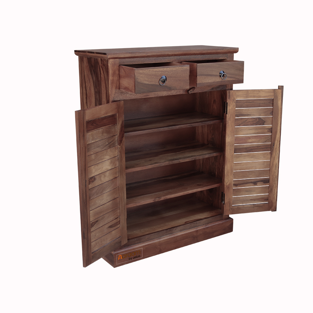 Aaram By Zebrs Sheesham Wooden Shoe  Rack Cabine 2 Drawers and 1 Door 4 Shelves