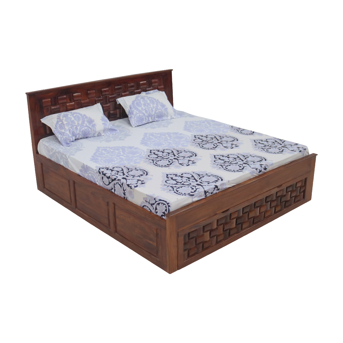 AARAM Wooden  Double Bed with Bottom Storage