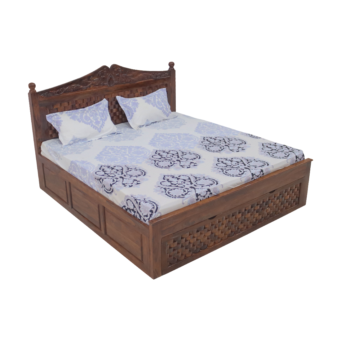 AARAM Solid Wood jali Design Bed with Box Storage