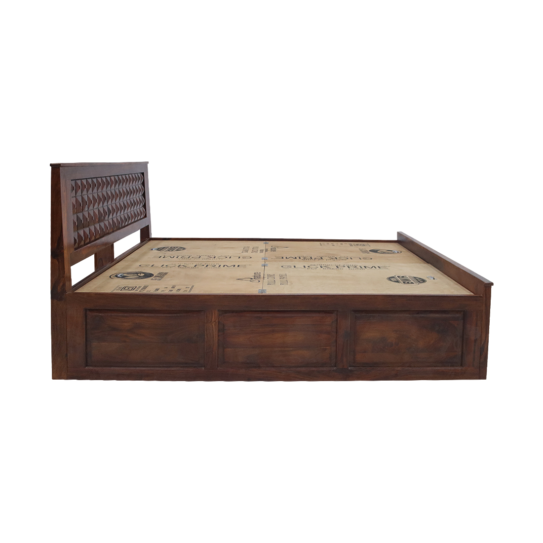 Aaram by zebrs Wood Oak Finish Queen Size Double Cart Bed